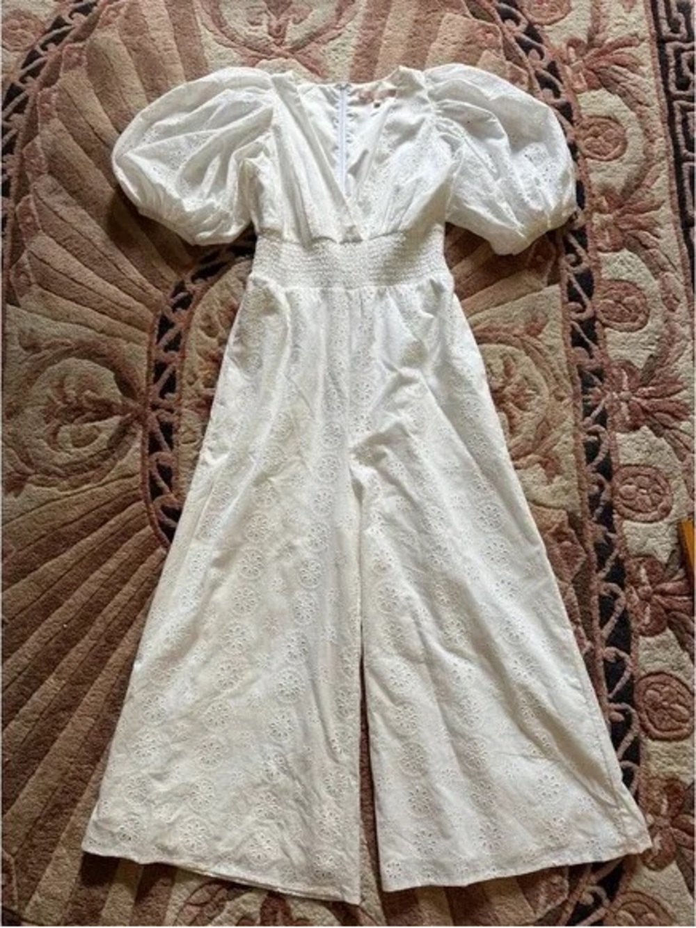 Hutch White Eyelet Puff-Sleeve Wide-Leg Jumpsuit